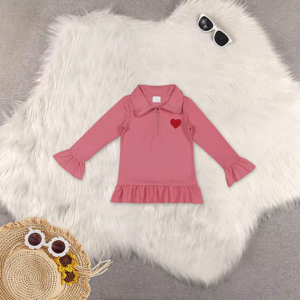 RTS NO MOQ Sibling baby girls clothes embroiery love long sleeve short skirts sets and Top and yoga skirts
