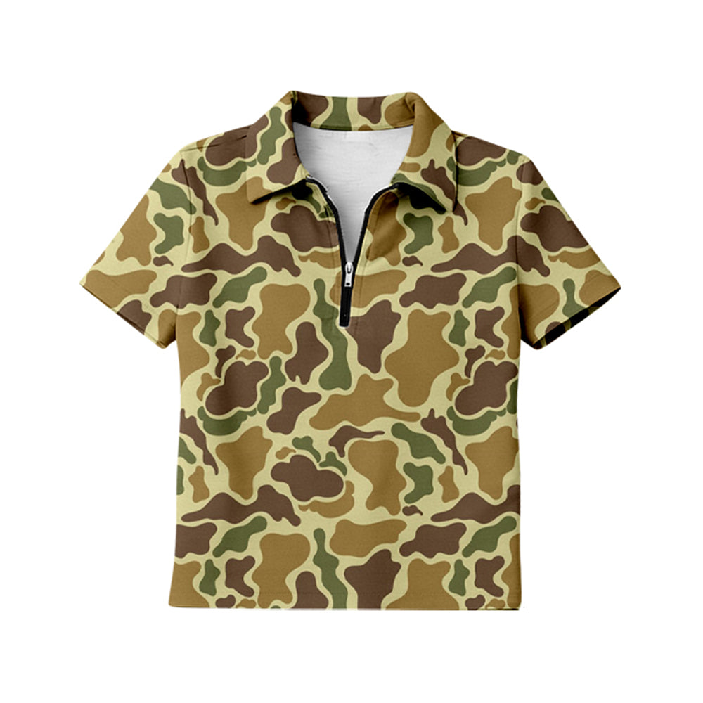 (Pre Order) No moq GT1600 Adult Women's Southern Yellow Camo Short Sleeve Zipper Pullover Top