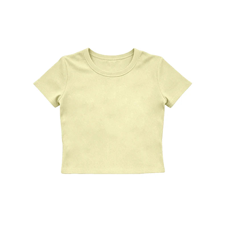 (Pre Order) No moq GT1632 Baby Girls Yellow Short Sleeve Yoga Active T-shirts Top