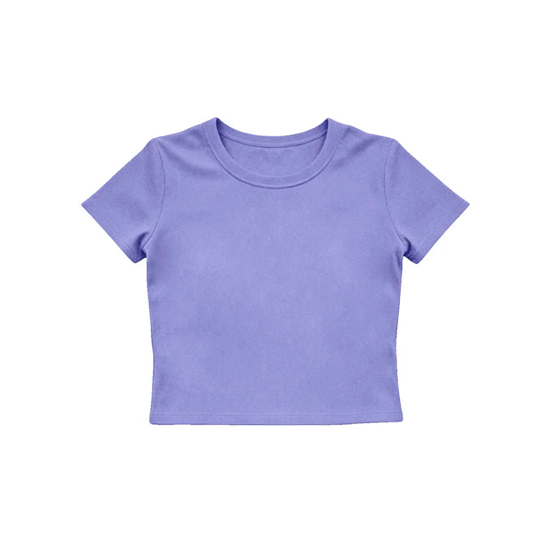 (Pre Order) No moq GT1638 Baby Girls Purple Short Sleeve Yoga Active T-shirts Top