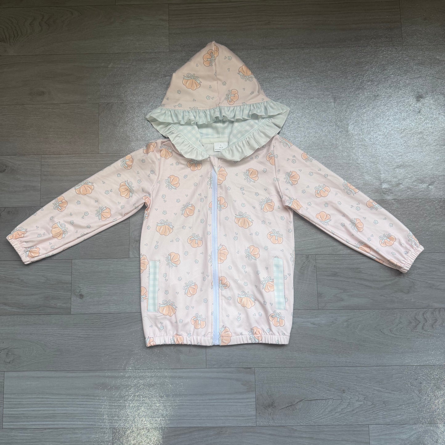 (Sample) No moq milk silk GT1660 Toddler Girls Autumn Flower Pumpkin Full Zip Hooded Sweatshirt With Side Pockets Casual Top