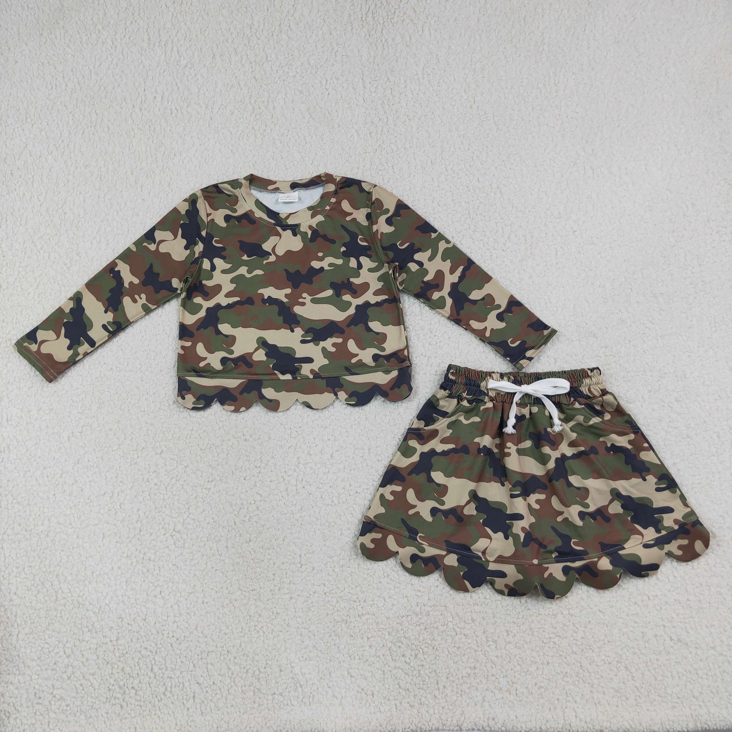 NEW RTS NO MOQ milk silk GLD1620( GT1691+GLK0303) Baby Girls Southern Green Camo Scallop Pockets Set