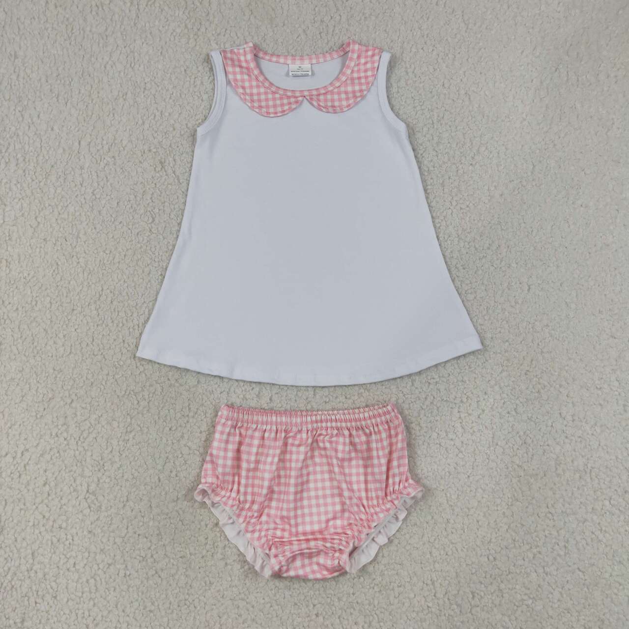 NEW RTS NO MOQ Sibling milk silk Baby Check Print Sleeveless Tunic Matching Bummies Casual Outfit