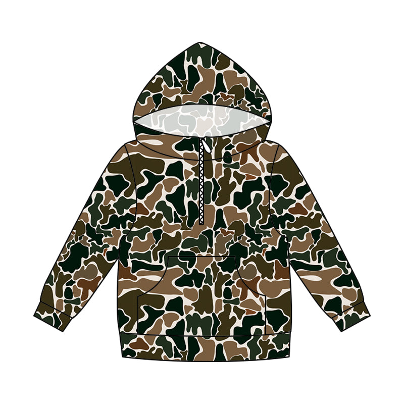 (Pre Order) No moq milk silk Daddy and Me Boys Fashion Camo Long Sleeve Zipper Pocket Hoodie