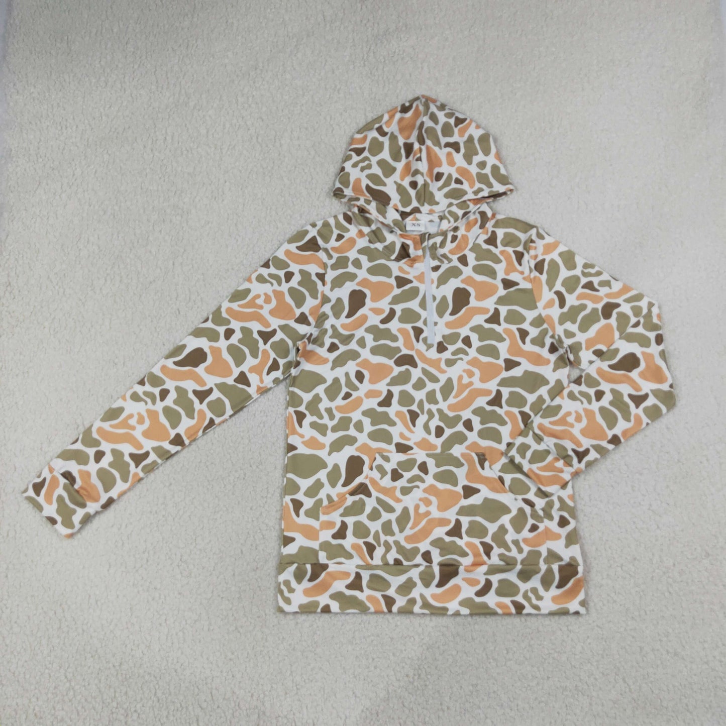 RTS NO MOQ Sibling milk silk Adult Women Camo Print Print Long Sleeve Zip Pocket Hoodie Top