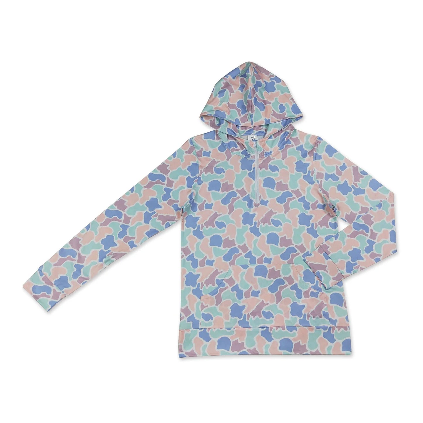 RTS NO MOQ milk silk Sibling Adult To Match Kids Long Sleeve Light Blue Camo Print Zip Pocket Hoodies Tops Casual Tops