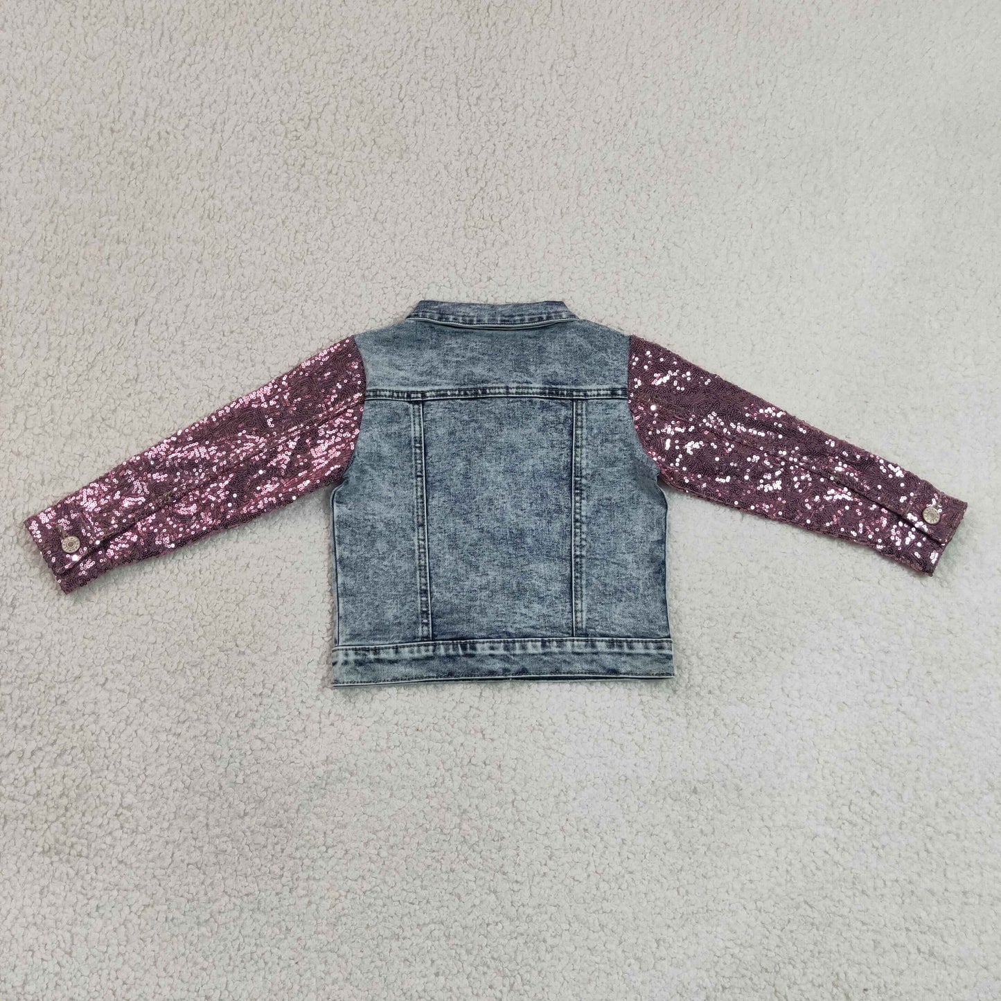 RTS NO MOQ milk silk GT1731 Baby Girls Denim Sequin Long Sleeve Cardigan Jackets