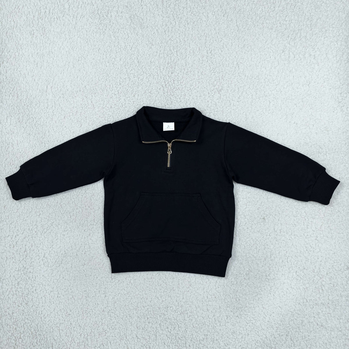 NEW RTS NO MOQ fleece GT1764 Baby Girls Zip Pocket Black Long Sleeve Sweater Pullovers Top