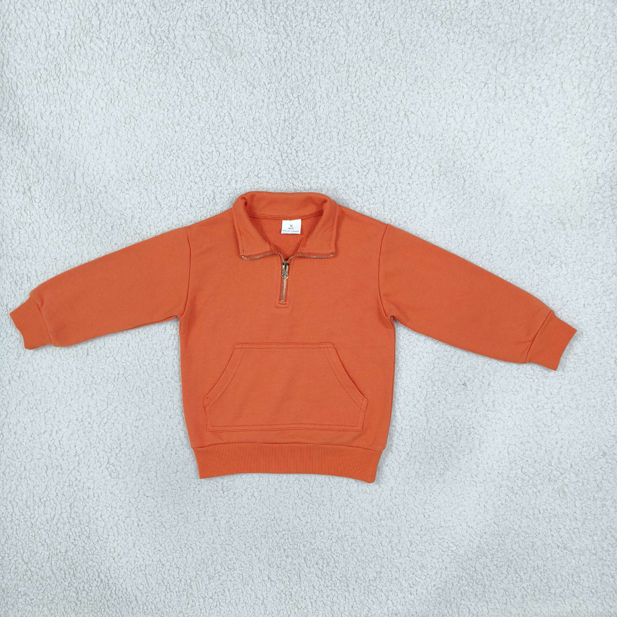 NEW RTS NO MOQ fleece GT1765 Baby Girls Zip Pocket Orange Long Sleeve Sweater Pullovers Top