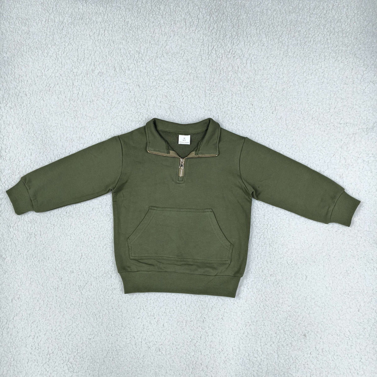 NEW RTS NO MOQ fleece GT1767 Baby Girls Olive Zip Pocket Long Sleeve Sweater Pullovers Top