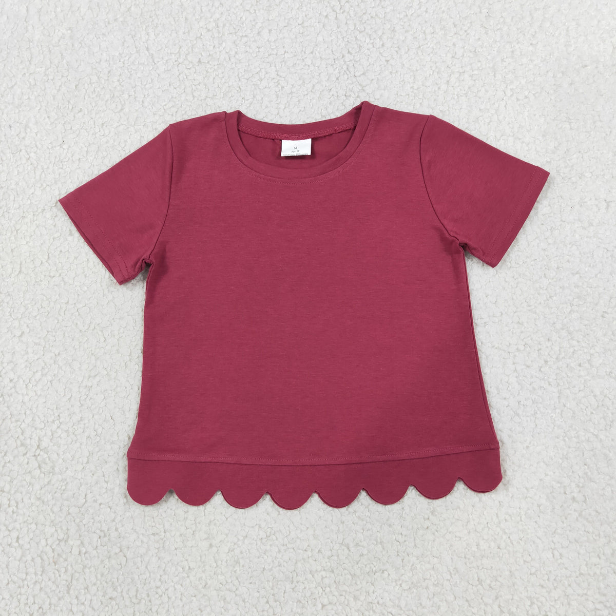 NEW RTS NO MOQ cotton GT1771 Baby Girls Red Short Sleeve Scallop T‑shirts Top Summer Spring Casual Pullover Tees