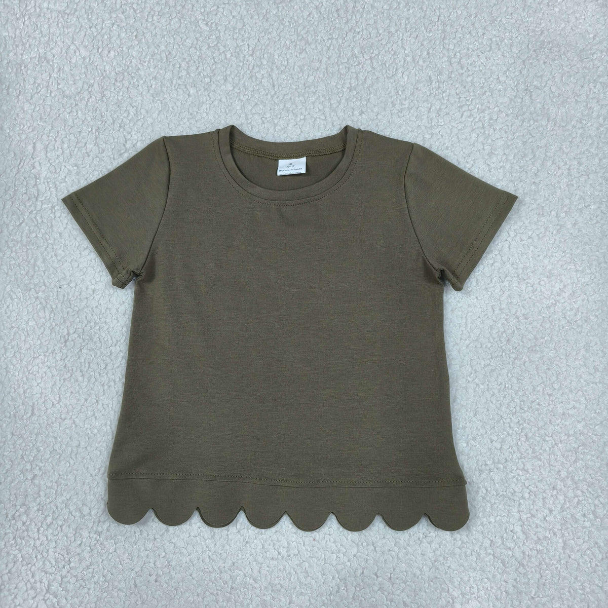 NEW RTS NO MOQ cotton GT1772 Baby Girls Olive Short Sleeve Scallop T‑shirts Top Summer Spring Casual Pullover Tees