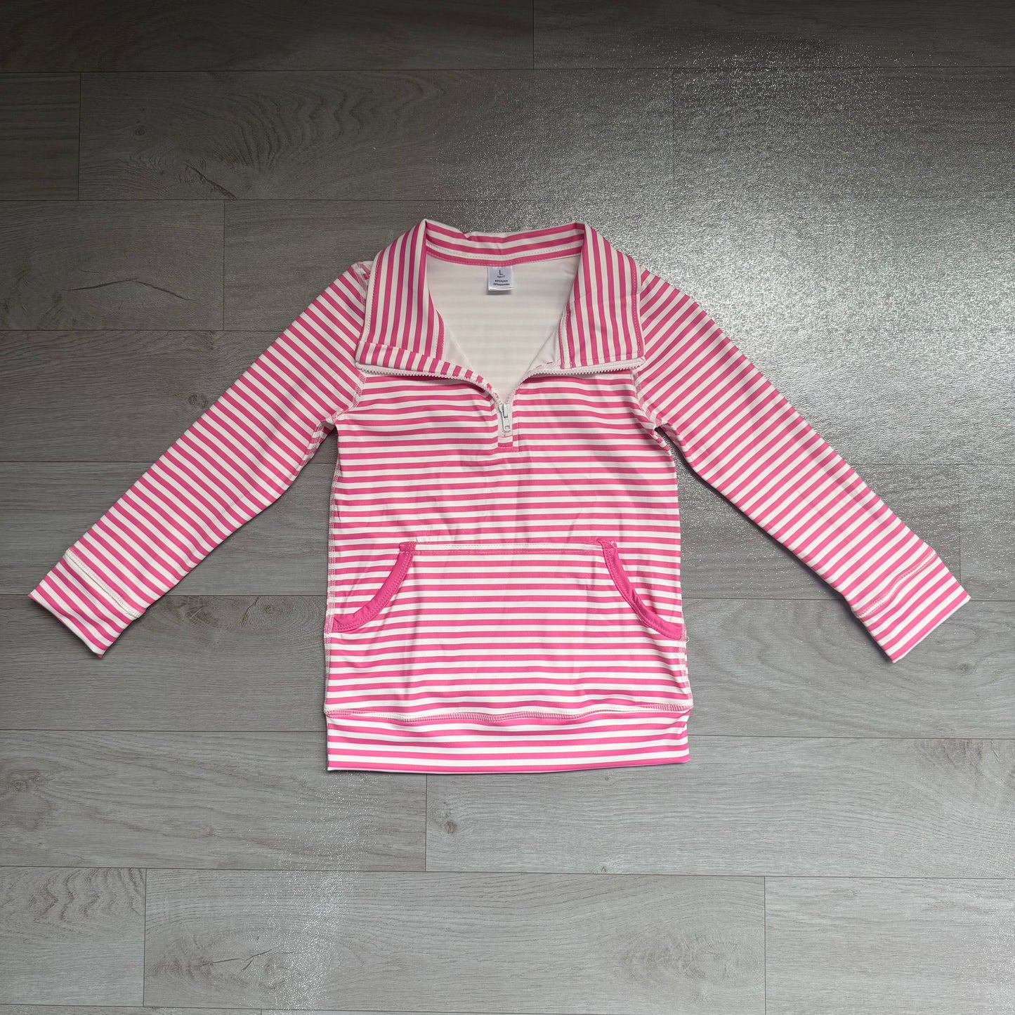 (Sample) No moq yoga fabric GT1783 Yoga Baby Girls Pink White Striped Team Print Zipper Pullover Yoga Active Top