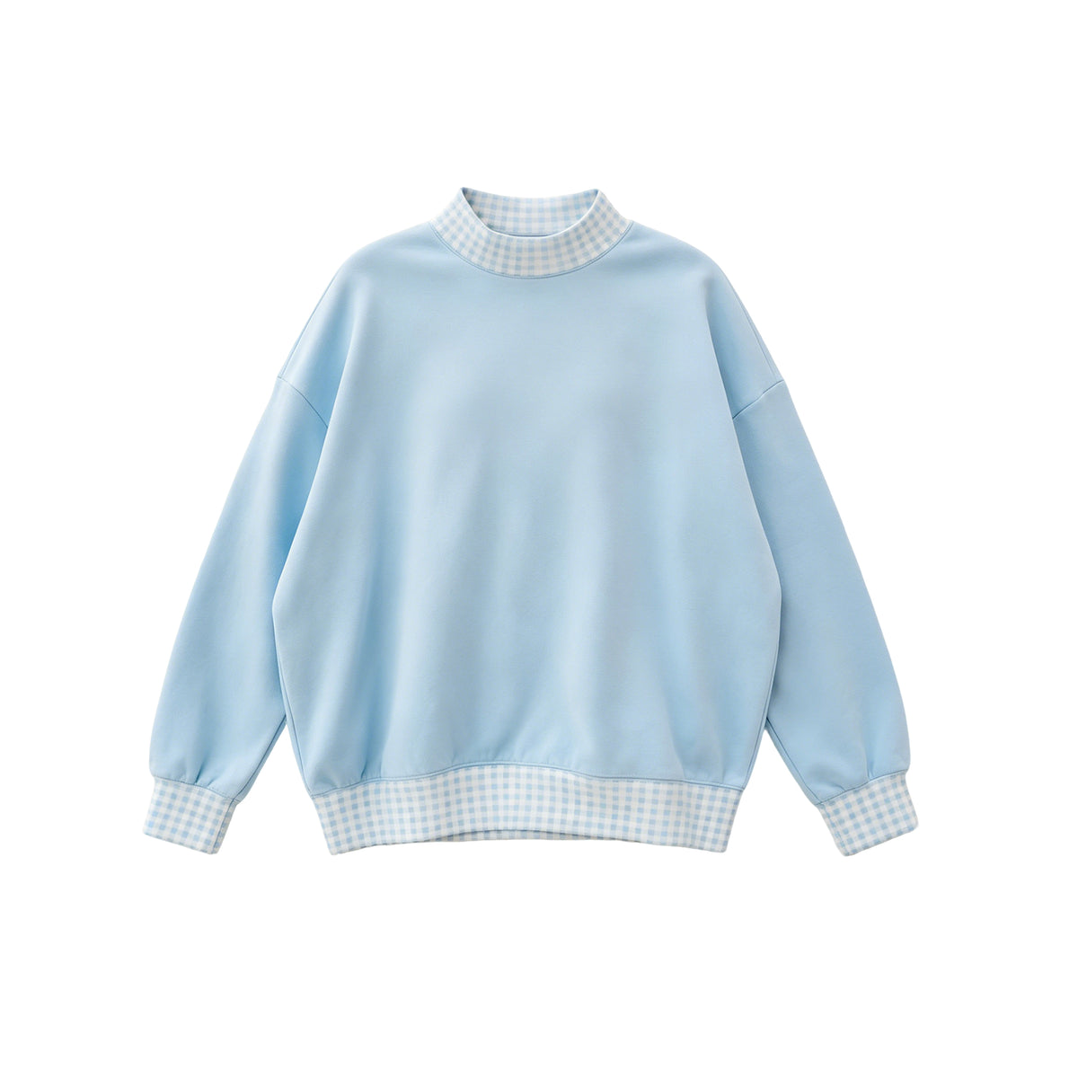 (Preorder new) No moq GT1795 Sweatshirt Material Adult Women Light Blue Sweater Gingham Tee Shirts Tops Casual Daily Wear Top