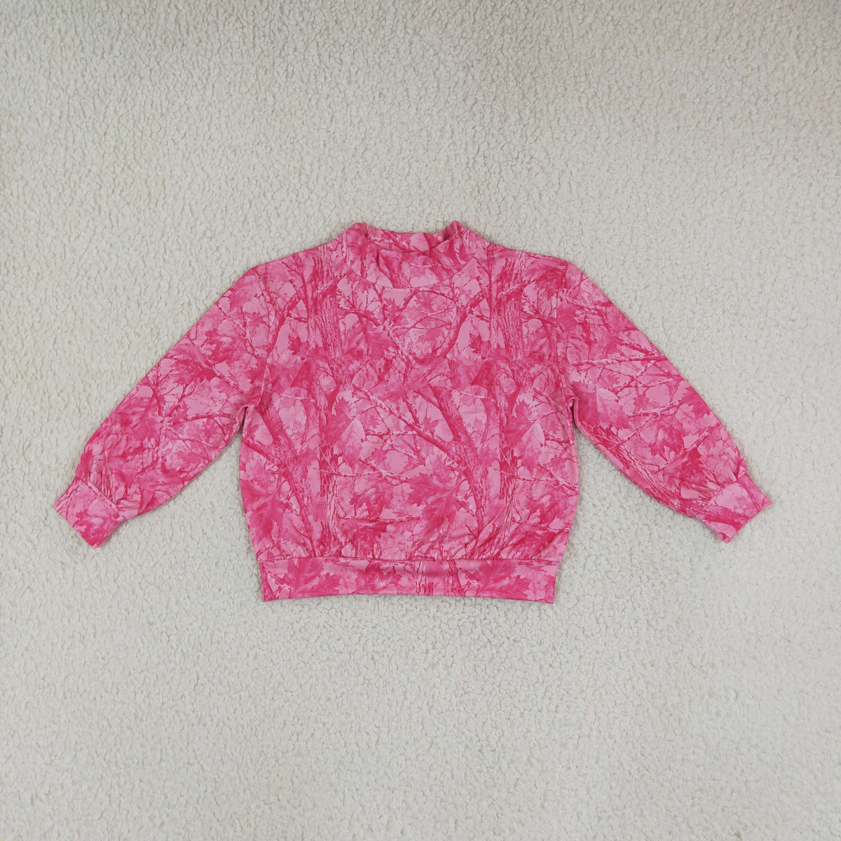 NEW RTS NO MOQ milk silk GT1823 High Neck Baby Girls Pink Leaves Camo Long Sleeve T-shirts Top