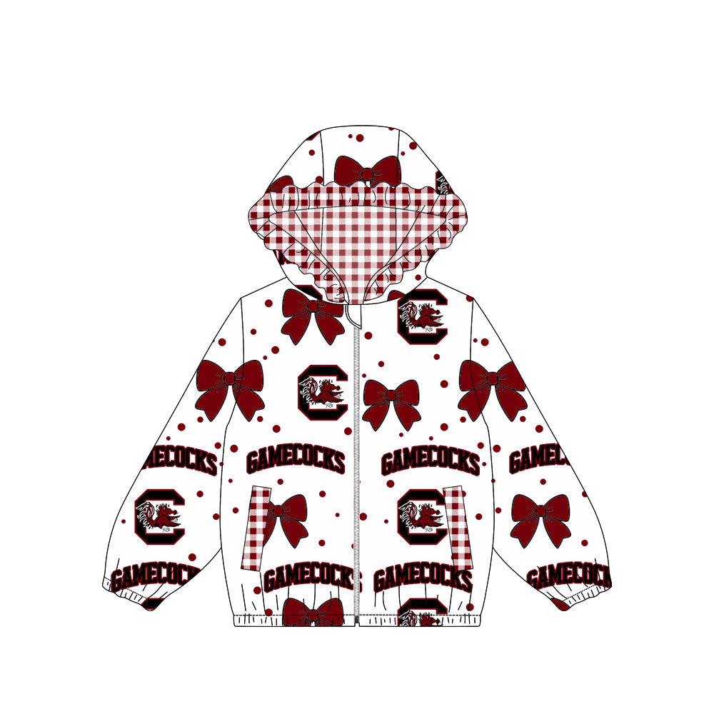 (Preorder new) No moq baby girl College Team Logo Bow Print Zip‑Up Hooded Jacket