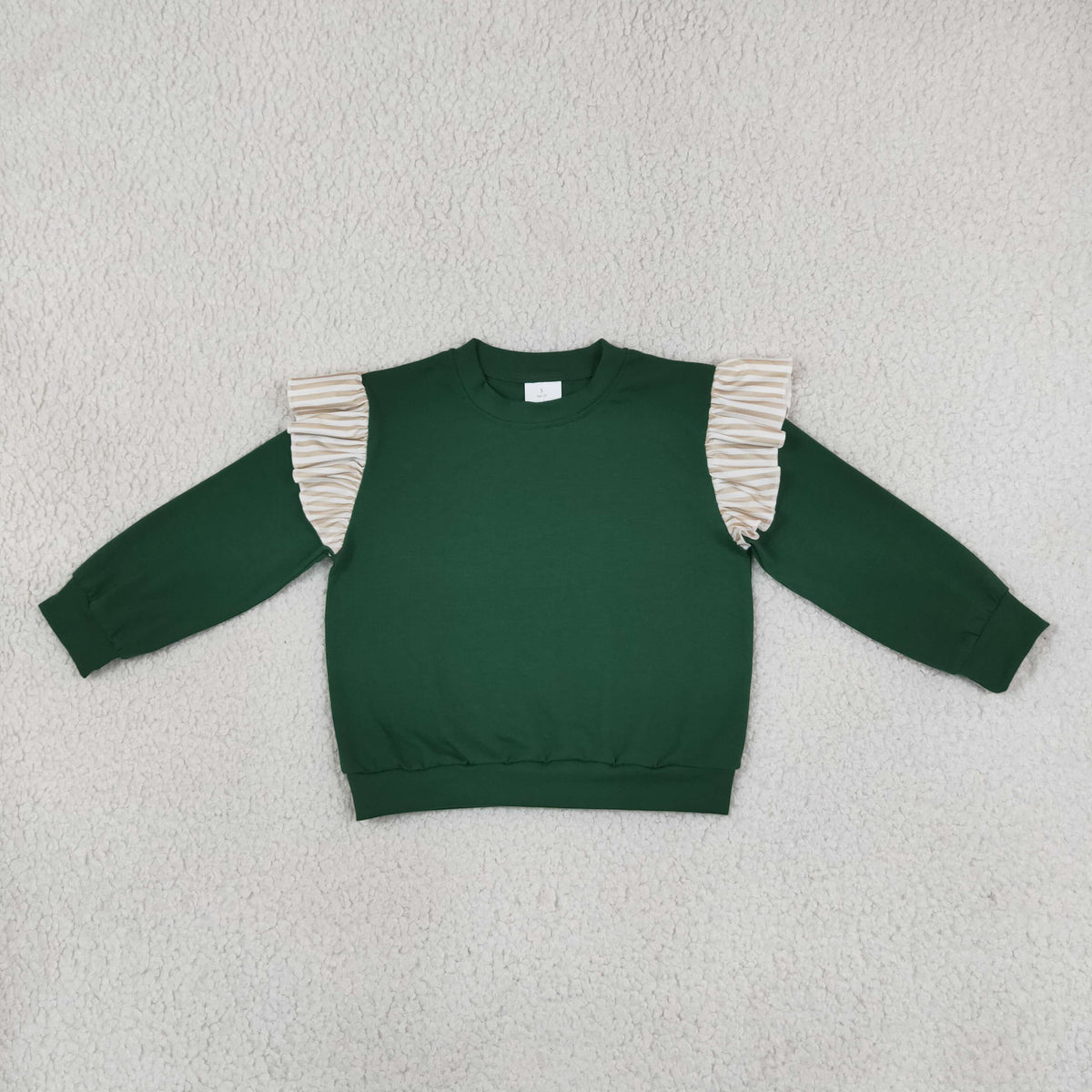 NEW RTS NO MOQ cotton GT1845 Baby Girls Green Stripe Long Flutter Sleeve Casual T Shirts Top For Daily Wear