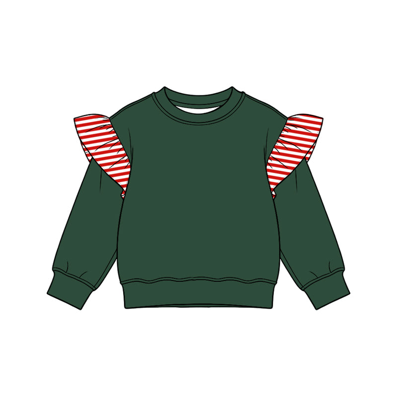 (Preorder new) No moq cotton fabric solid color Baby Girls stripe Flutter long sleeve sweater