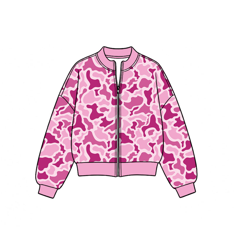 (Preorder new) No moq Yoga Toddler Girls Camo Print Full Zip Jacket Fall Kids Long Sleeve Outerwear