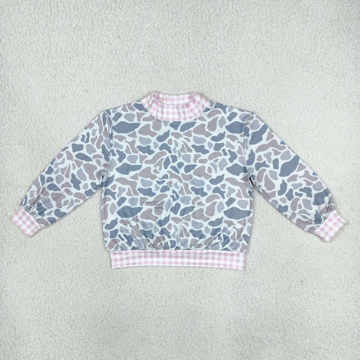 NEW RTS NO MOQ milk silk GT1874 Baby Girls Pink Light Grey Camo Long Sleeve Choker T-shirts Top