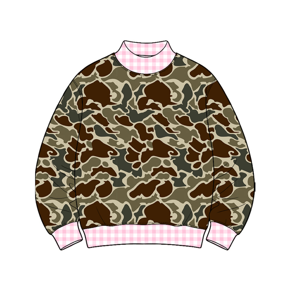 (Preorder new) No moq Baby Girls Boys High Neck Long Sleeve Camo T‑shirts Top Spring Fall Casual Pullover Tees