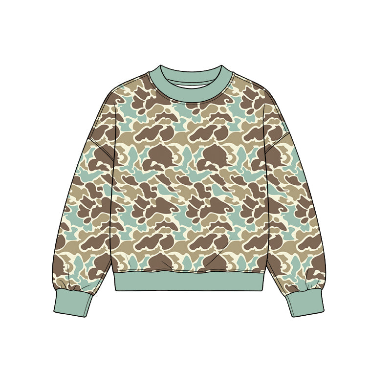 (Preorder new) No moq Adult Women Long Sleeve Camo T‑shirts Top Casual Daily Tees