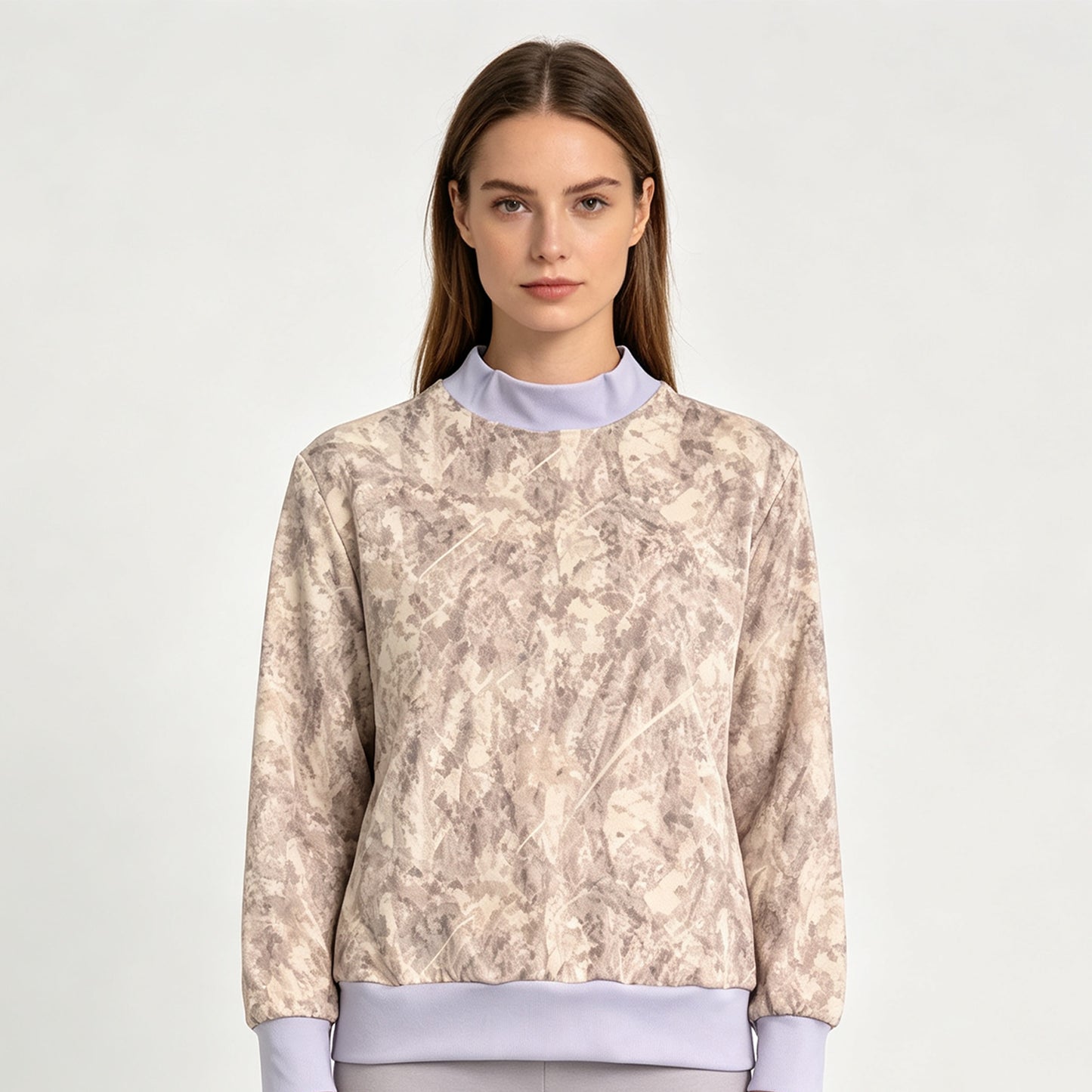 (Sample) No moq yoga fabric GT1882 Yoga Adult Women High Neck Camo Yoga Long Sleeve Tee Shirts Top Casual Daily Wear Top