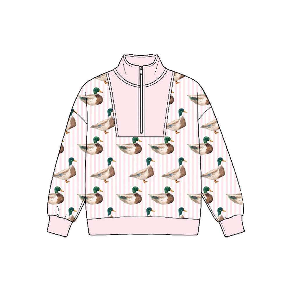 (Preorder new) No moq Baby Boys Long Sleeve Ducks Plaid Hunting Zip Pullovers Top Fall Top