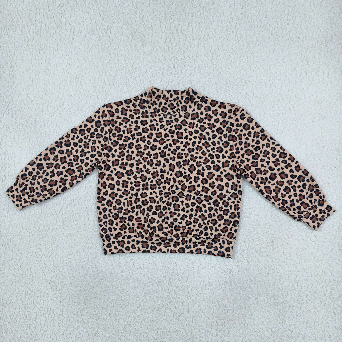 NEW RTS NO MOQ yoga fabric GT1904 High Neck Baby Girls Brown Leopard Choker Long Sleeve Yoga Active Tees Top