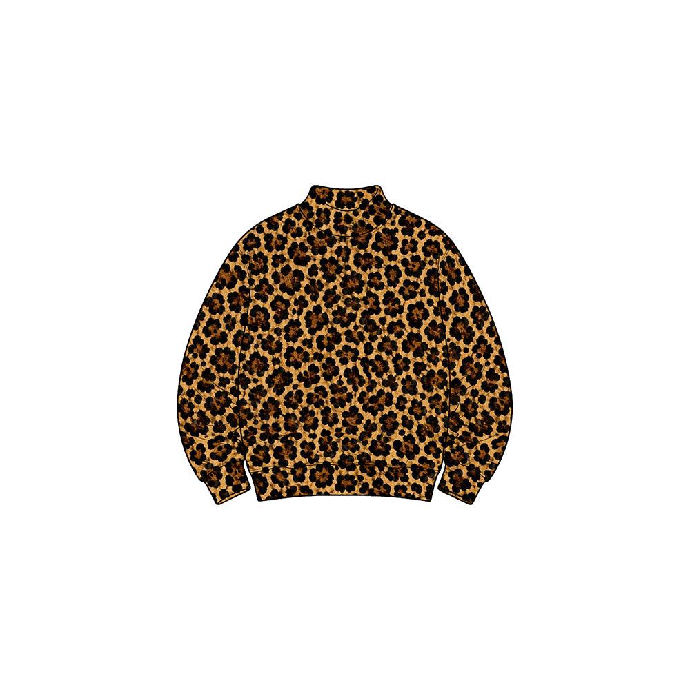 (Preorder new) No moq Yoga High Neck Baby Girls Leopard Yoga Active Long Sleeve T‑shirts Top