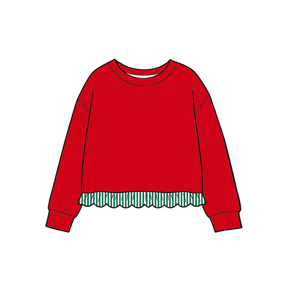 (Preorder new) No moq GT1935 Baby Girls Red Long Sleeve Ruffle T Shirts Top Casual Daily Wear Blouse