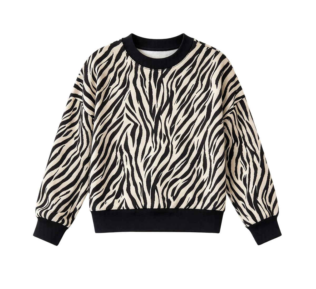 (Preorder new) No moq Adult To Match Kids Zebra Print Crew Neck Long Sleeve Sweatshirt Matching Family Top