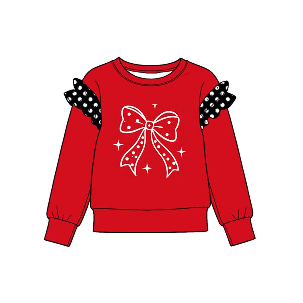 (Preorder new) No moq Toddler Girls Long Sleeve Top White Bow Ruffle Shoulder Top