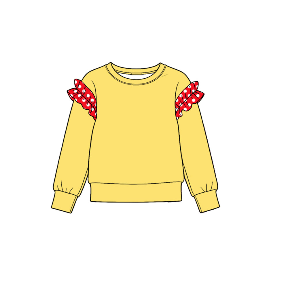 (Preorder new) No moq Baby Girls Crew Neck Solid color Ruffle Shoulder Long Sleeve Top