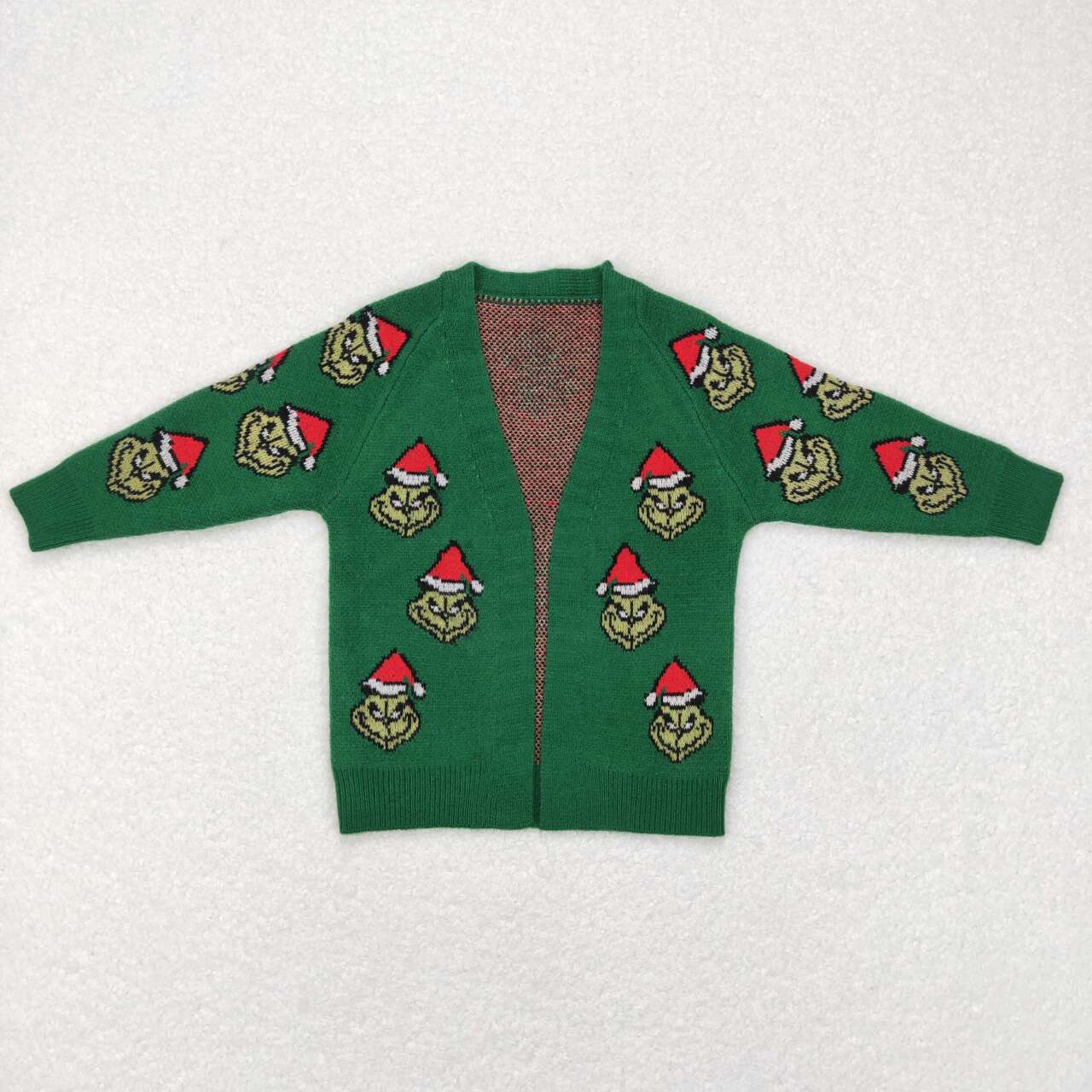RTS NO MOQ(In Stock) GT0371 grinch cartoon christmas green long sleeve sweater cardigan