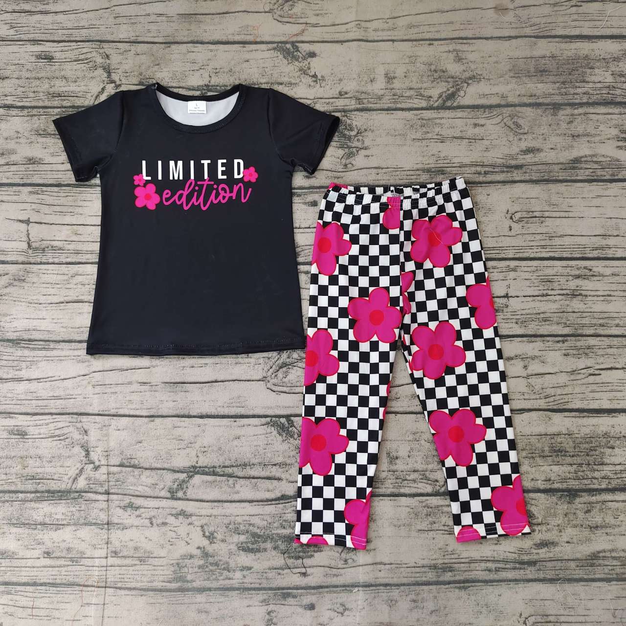 LIMITED black short-sleeved plaid trouser suit