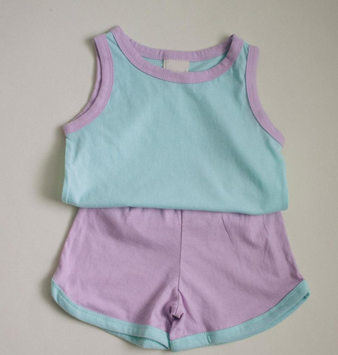 Purple teal boy vest suit cotton