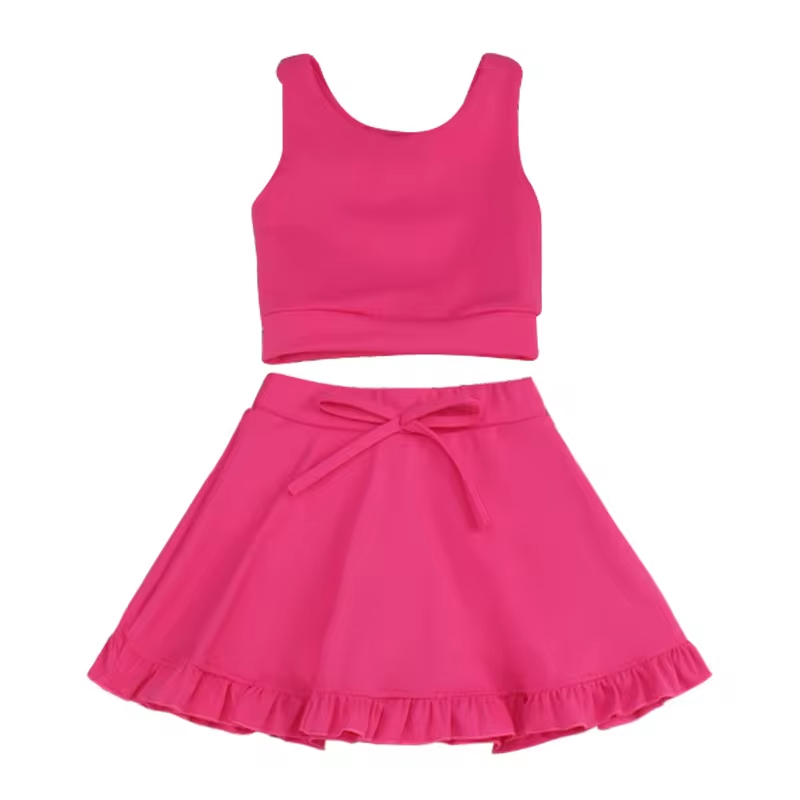 custom moq 3 cotton fabric eta 5-6week pink Cotton Skirt Shorts Set