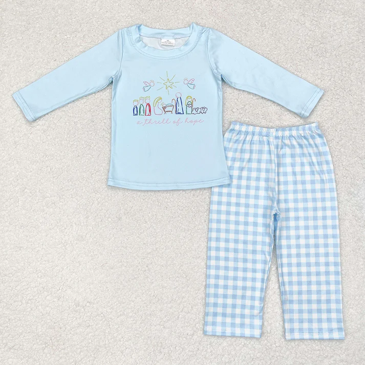 RTS NO MOQ Print Baby Girls Christmas Nativity Sibling Brother Pants Clothes Sets