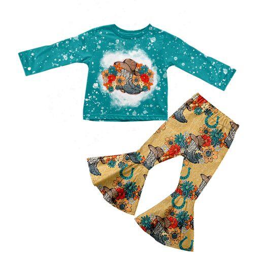 Girls long sleeve long pants outfits boots hat print