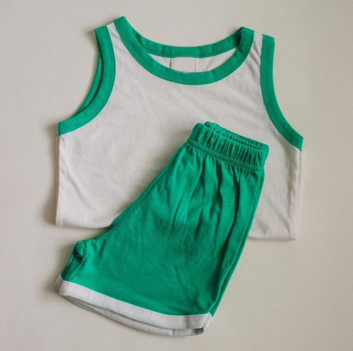 White Green Boys Cotton Vest Suit Vest Suit