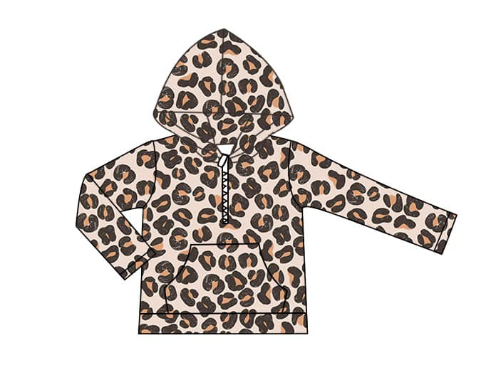 Custom moq 3 eta 6-8weeks Long Sleeve Leopard Print Zip-Up Hooded Pullover