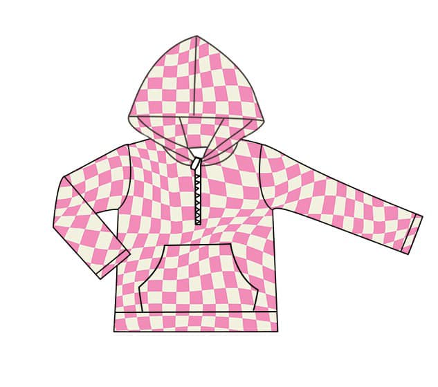 Custom moq 3 eta 6-8weeks Long Sleeve Pink Plaid Zip-Up Hooded Pullover