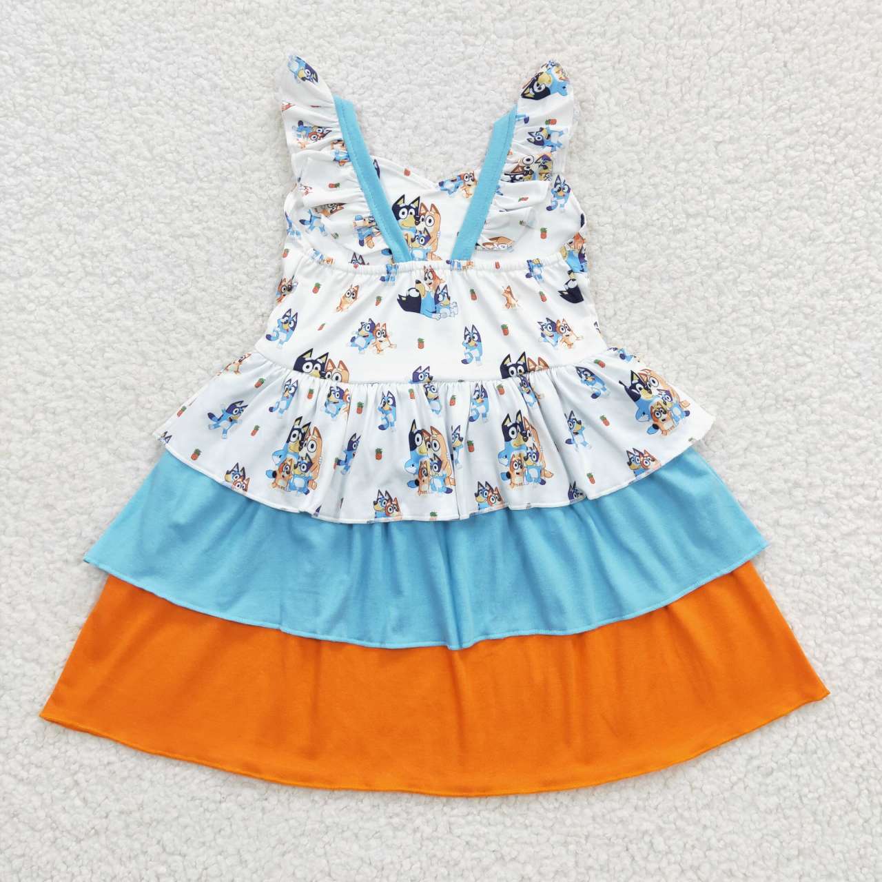 GSD0396 Cartoon dog orange contrast color flying sleeve dress