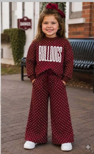 custom moq 5 mix size CELD0103 Adult To Match Kids High Team Maroon Polka Dot Sweatshirt Wide Leg Pants Sets