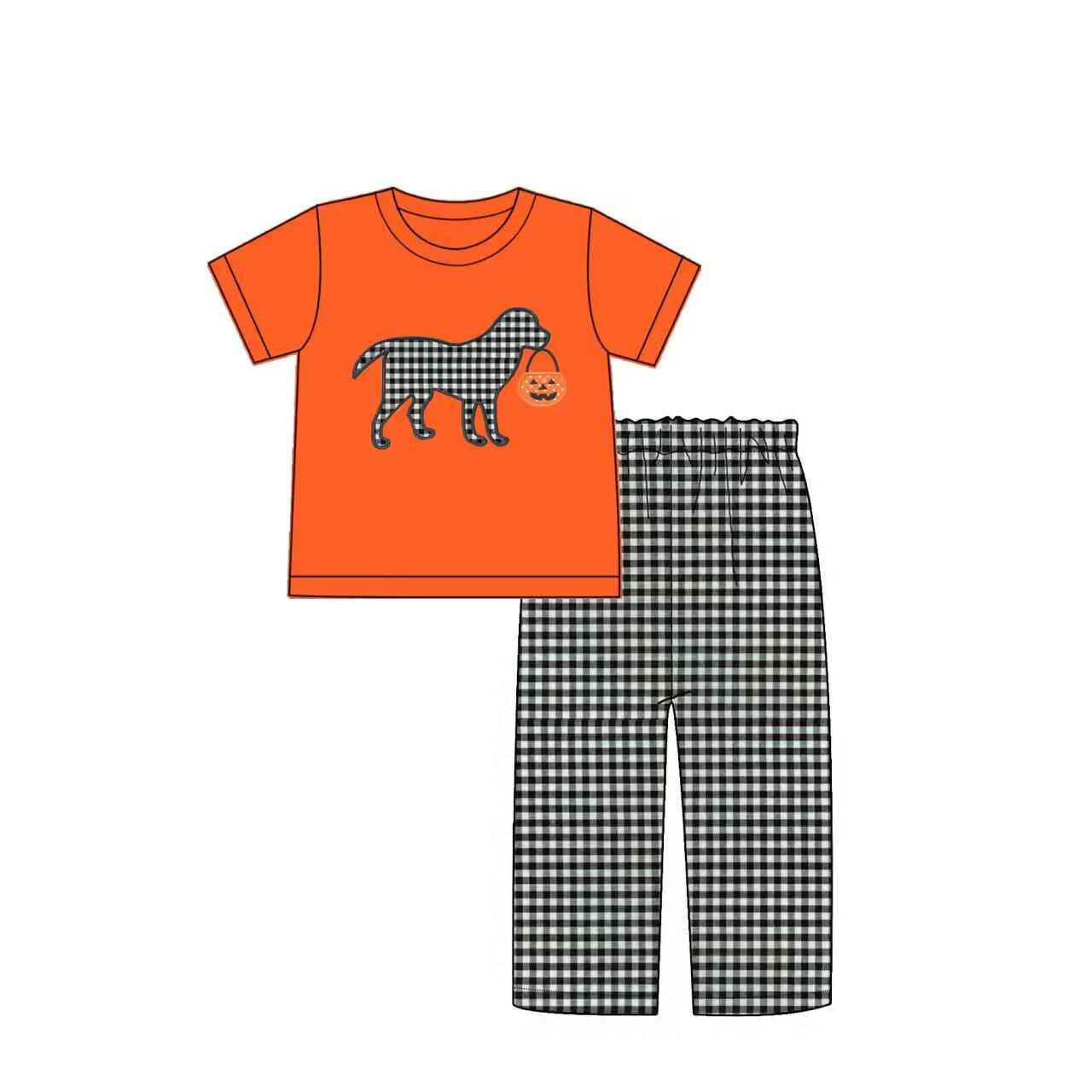 Custom moq 3 eta 6-8weeks Orange short-sleeved black and white plaid puppy suit