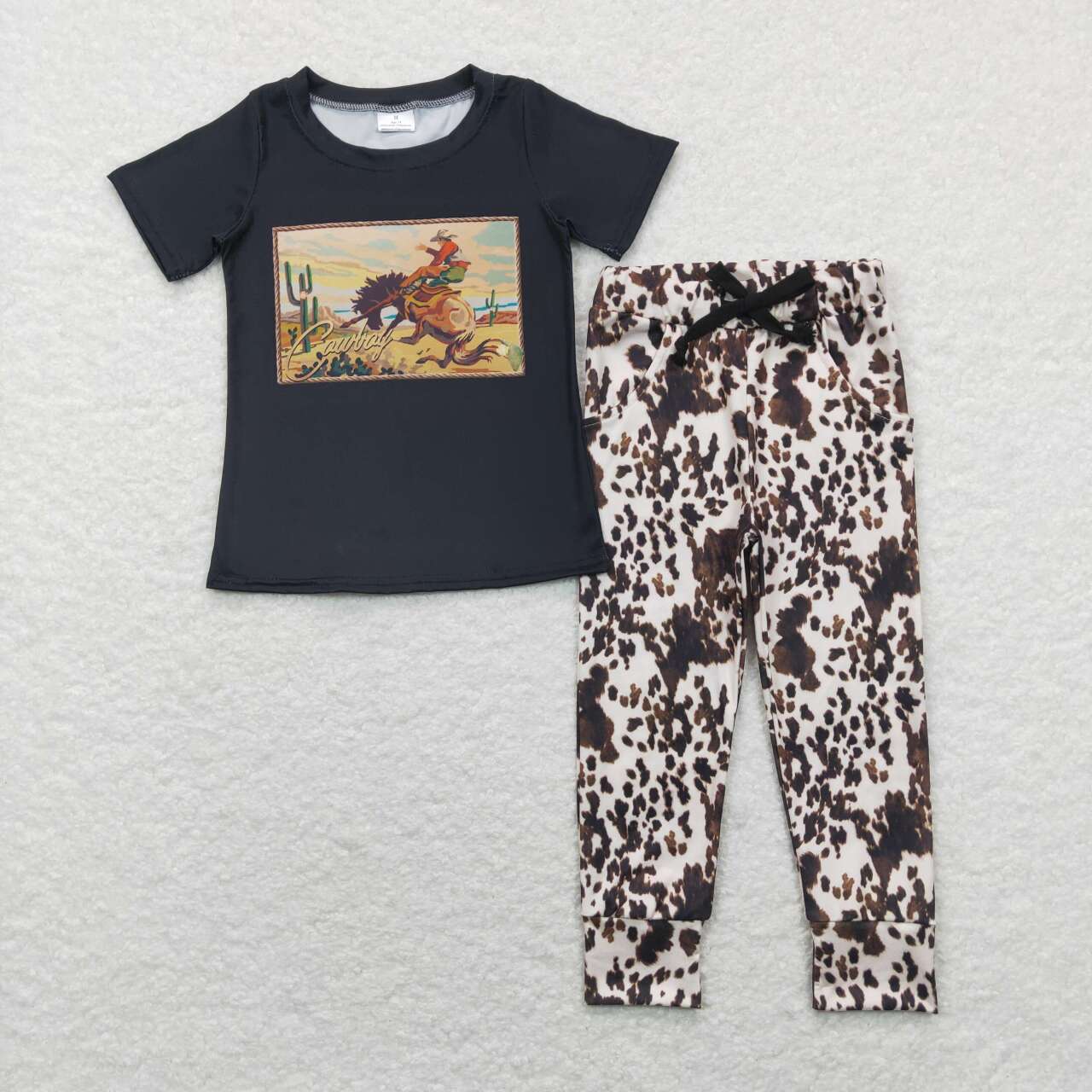 BSPO0149 Cowboy black short-sleeved ink pattern trousers suit