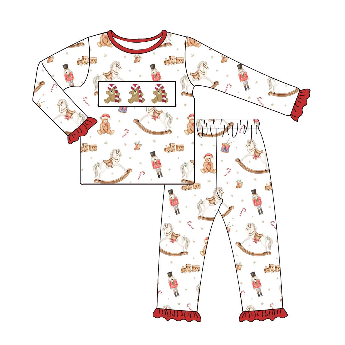 Custom moq 3 eta 6-8weeks White Trojan Bear Ruffle Cuff Long Suit