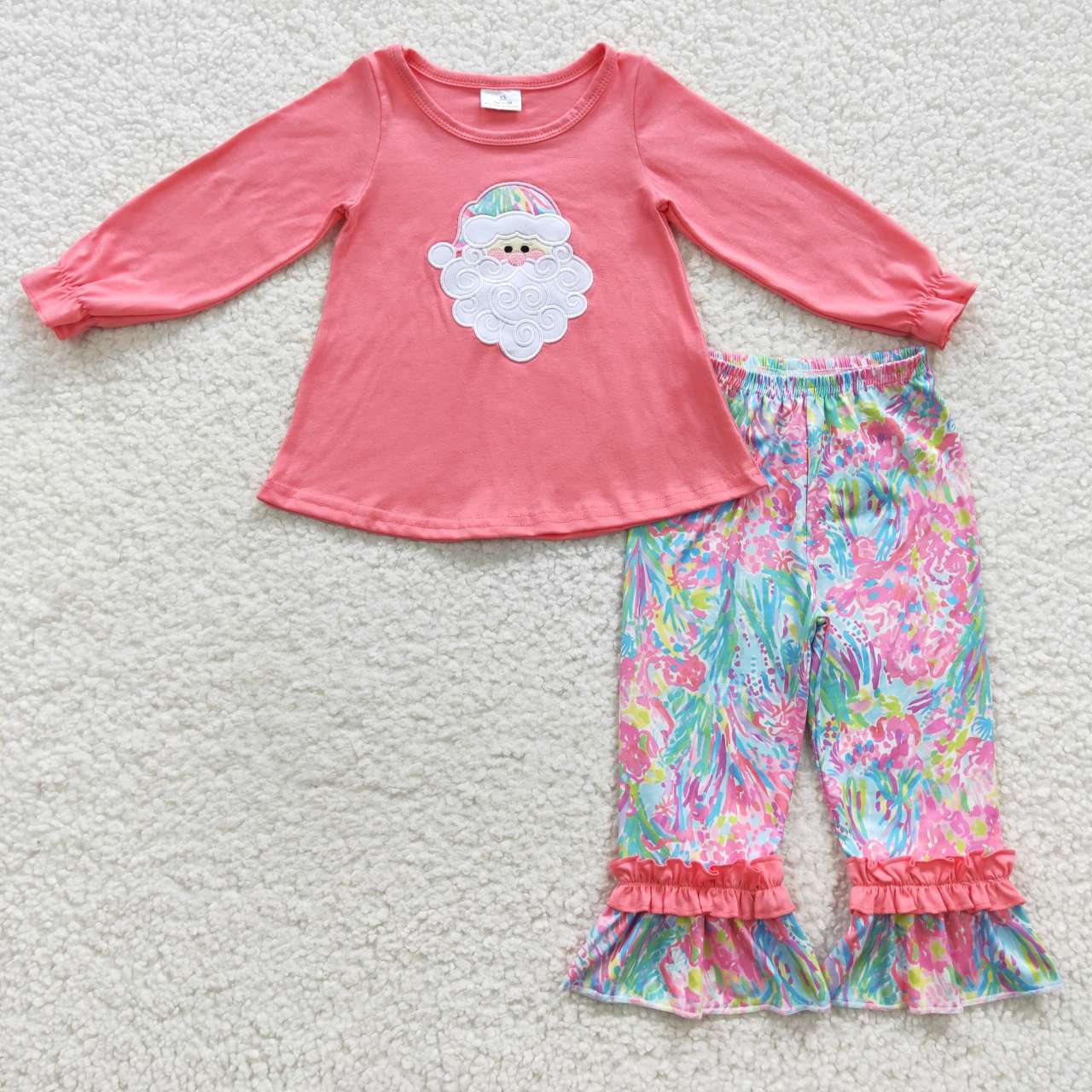 GLP0497 Santa Claus Embroidered Pink Long Sleeve Multicolor Pattern Trouser Set