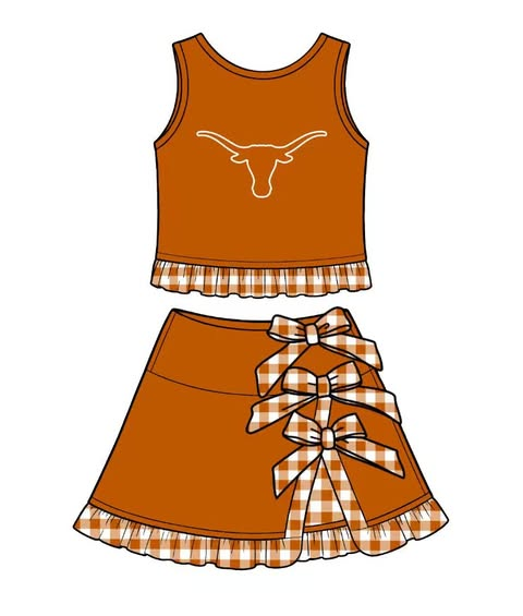 custom moq 5 mix size KM01062901 Baby Girls Checked Sleeveless Vest Top With Bows Scallop Trim Skirt Shorts Yoga Active Clothes Sets